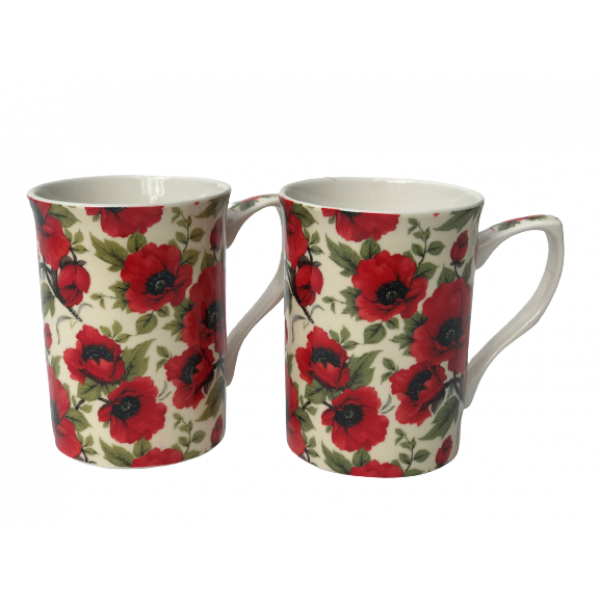 Red Poppy Design Set of 2 mugs NEW Heritage Fine China 300ml 10.5oz ea