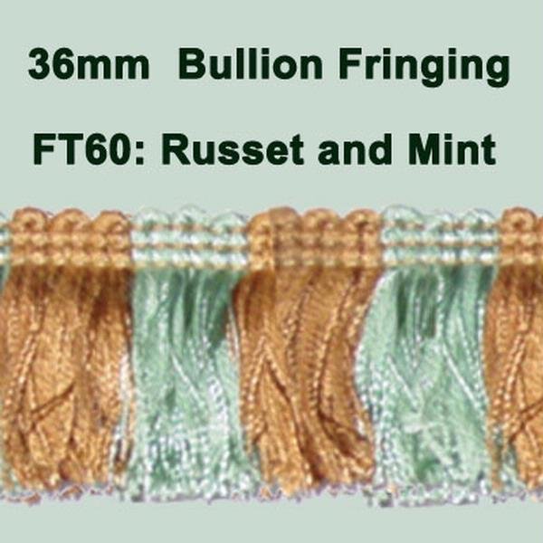 Bullion Fringing - Russet Green / Blue 36mm Price is per metre.