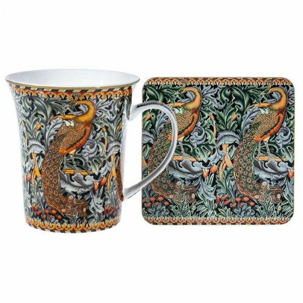Mug and Coaster Peacock Tapestry Design NEW Heritage Fine China 300ml 10.5oz