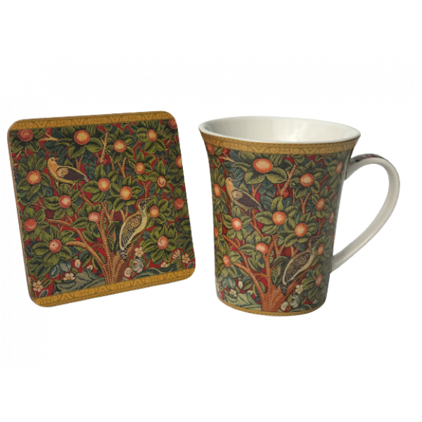 Mug and Coaster Woodpecker Tapestry Design NEW Heriitage Fine China 300ml 10.5oz