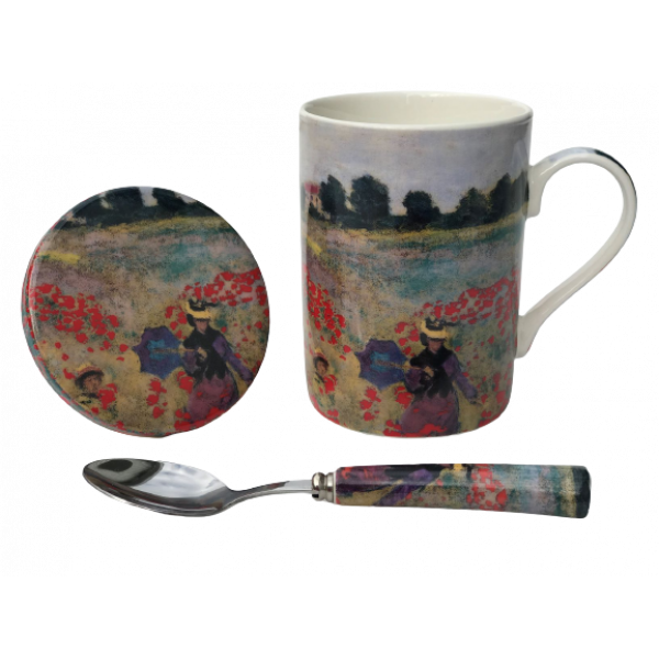 Mug and Coaster with Spoon Poppy Field Design NEW Heritage Fine China 350ml 12oz