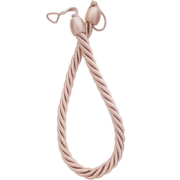 PAIR  Curtain tie back rope twist pale pink 85cm