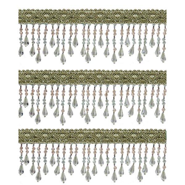 Fringe Beading on braid - Light Green Acrylic 70mm Price is for 5 metres