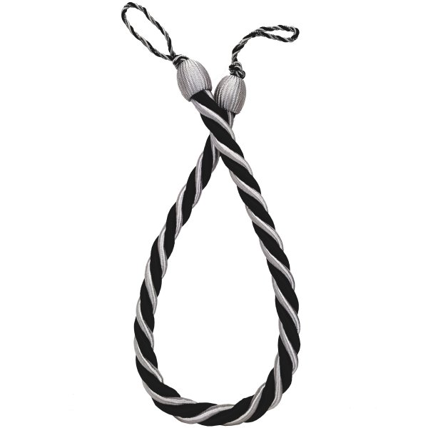 PAIR Curtain Tie Back rope twist - Black / Silver 85cm