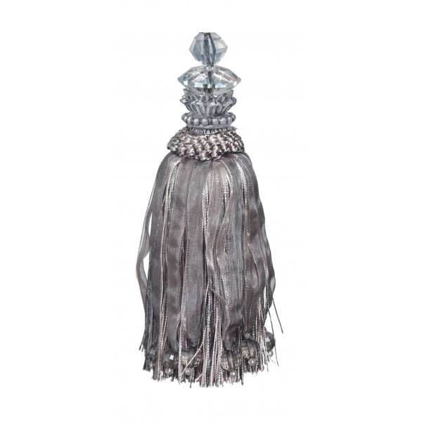 Tassel with Glass Bead in Tulip Top - Silver Blue 18cm