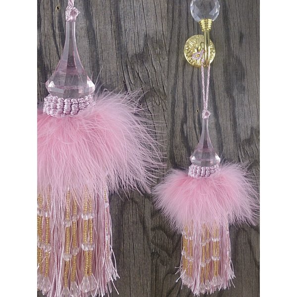 Tassel with Feathers and Beaded Fringing - Pale Pink 20cm