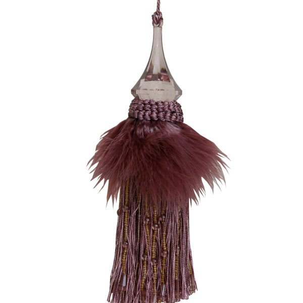 Tassel with Feathers and Beaded Fringing - Dusky Pink / Purple 20cm