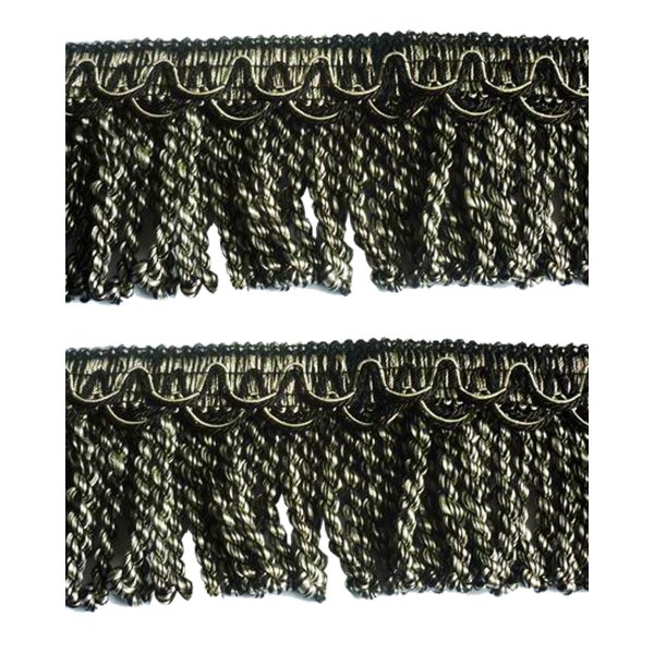 Bullion Cord Fringe on Braid - Black / Silver 80mm Price is for 5 metres 