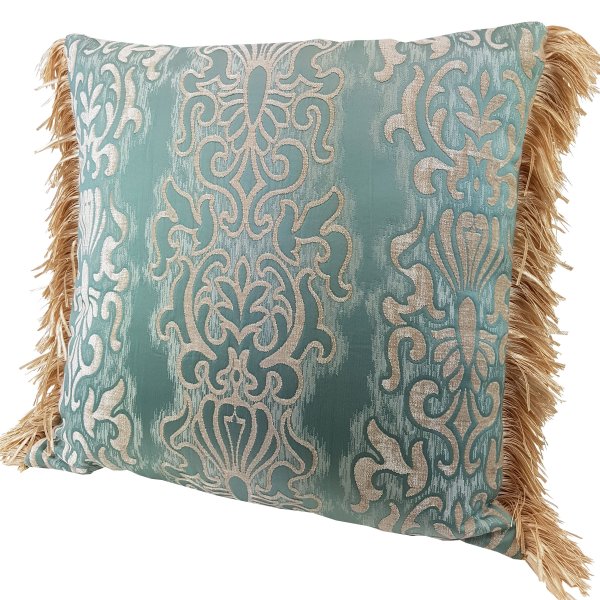 Pair of Chenille cushion covers 45cm x 45cm - Pale Green colour trimmed with matching ruche