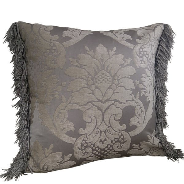 Pair of Chenille cushion covers 45cm x 45cm - French Silver design trimmed with matching ruche