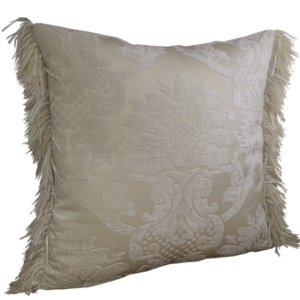 Pair of Chenille cushion covers 45cm x 45cm - Cream colour trimmed with matching ruche