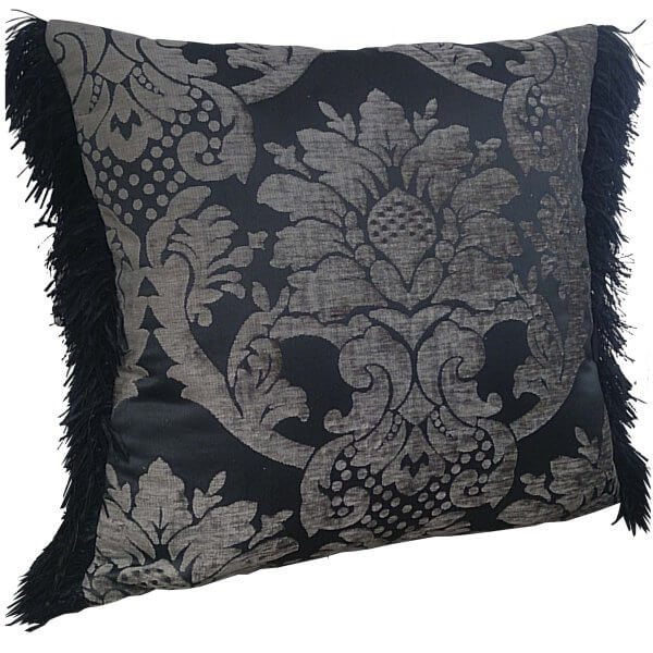 Chenille cushion cover 45cm x 45cm - Black colour trimmed with matching ruche