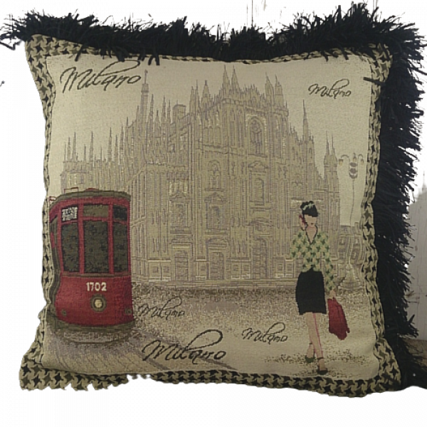 Pair of Jacquard cushion covers 45cm x 45cm - Milano design trimmed with Black ruche