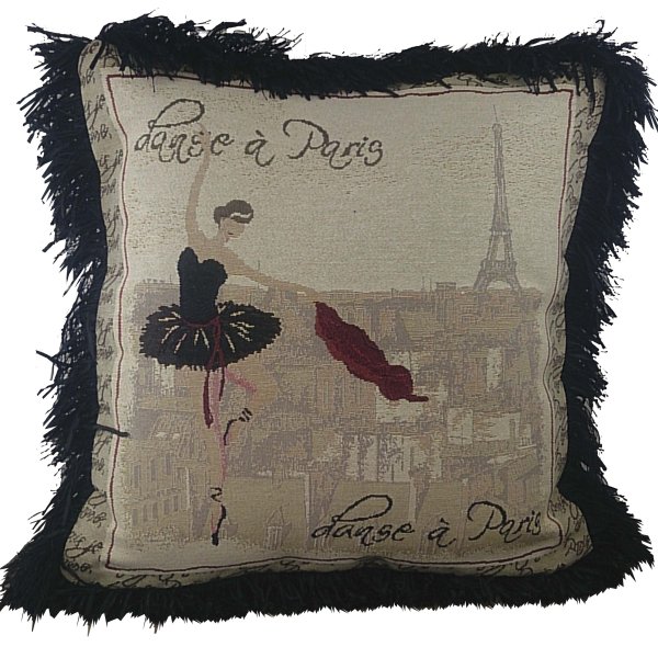Pair of Jacquard cushion covers 45cm x 45cm - French Ballerina design trimmed with black ruche