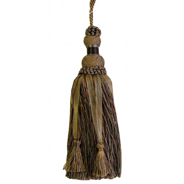Tassel with Woven Top - Antique Gold / Chocolate Ribbons 19cm