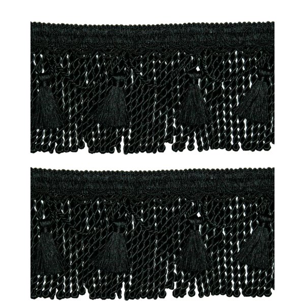 Bullion Cord Fringe on Braid with Scalloped Tassel - Black 12cm (Prices per metre)