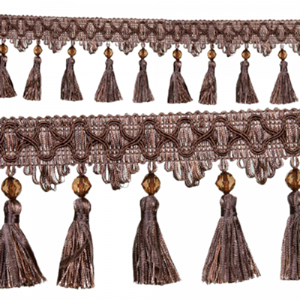 Fringe Tassels with Beads/Ribbons - Chocolate 9cm Price is per metre. 