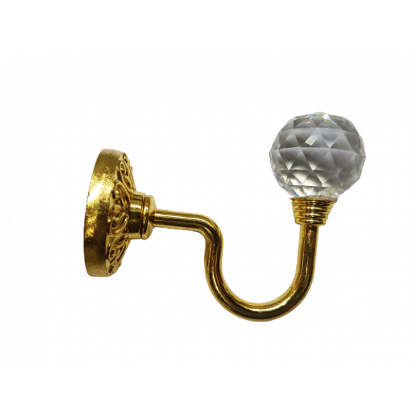Holdback for Curtain Tiebacks - Round 36mm glass crystal on Gold curved stem 8cm