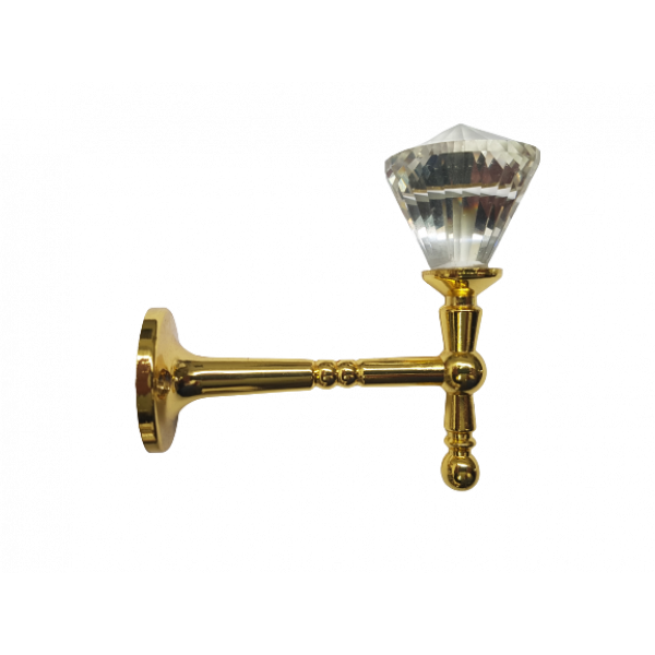 Holdback for Curtain Tiebacks - Gold T-bar stem with glass faceted diamond knob 11cm