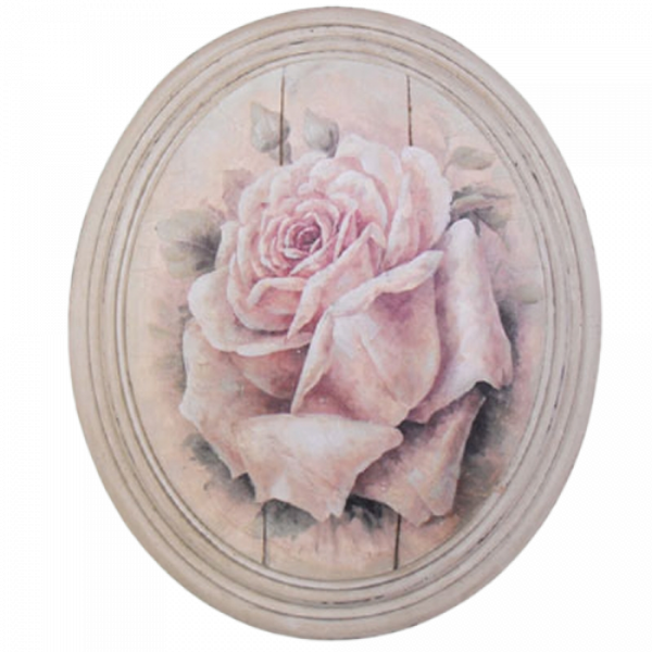Hand finished Large Oval Plaque Painted P.Pink Rose320x265x50mm 