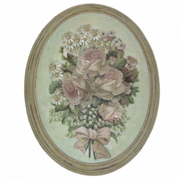 Hand finished L.Oval Plaque Bunch of Pink Roses 320x265x50mm 