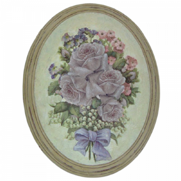 Hand finished L.Oval Plaque Bunch of Mauve Roses 320x265x50mm