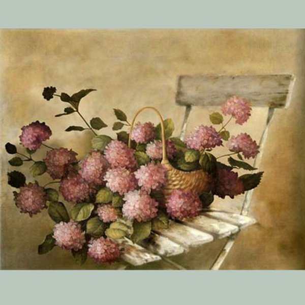Hand finished Hydrangea on Chair---Pink360x360x30mm