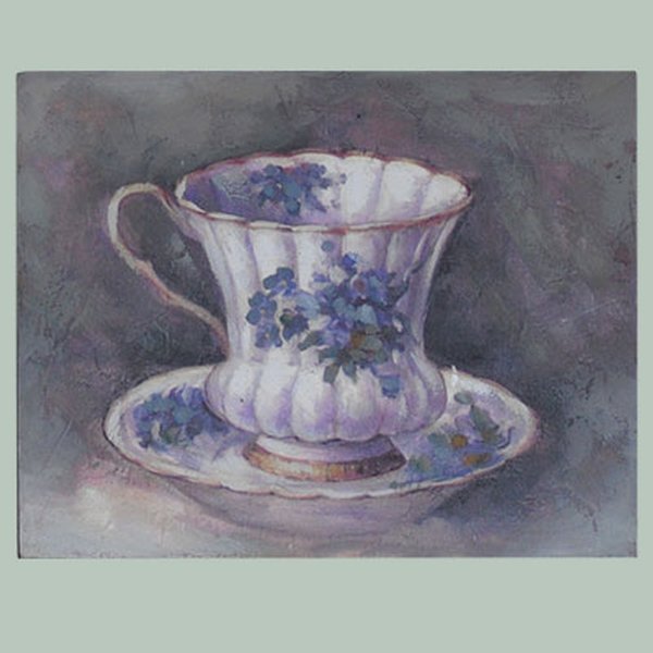 Hand finished Tea Cup-Violets 155x205x15mm