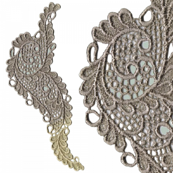 2 x Traditional Swirled Lace Appliques (Hand Dyed) - Mauve / Olive 105 x 45mm