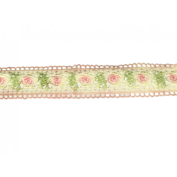 Lace with Flower insert (Hand Dyed) - Dusky Pink 35mm Price is for 5 metres