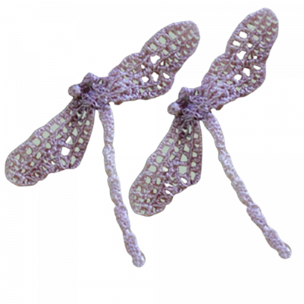 2 x Dragon Flies Embroidered Lace - Purple 5 x 4 cm