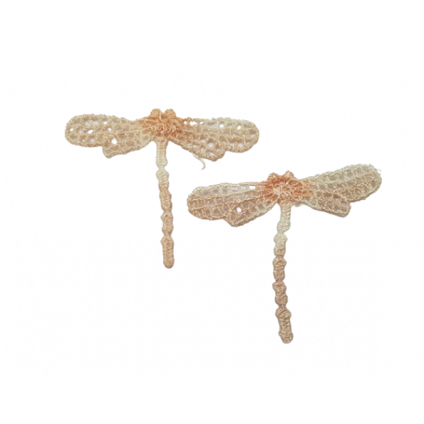 2 x Dragon Flies Embroidered Lace - apricot Pink 5 x 4 cm