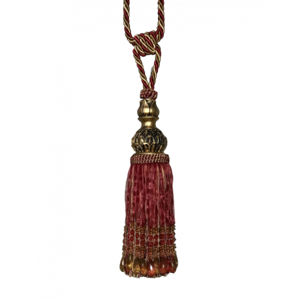 Pair Curtain Tie Back - 30cm Tassel with beads - Red Wine