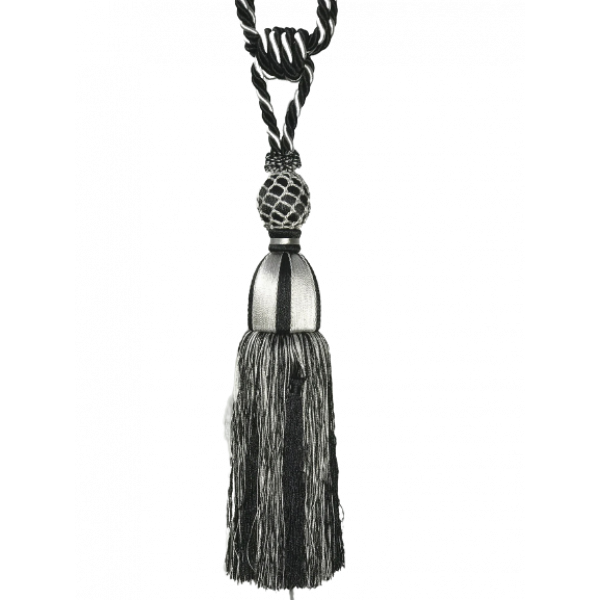 Pair Curtain Tie Back - 33cm Tassel - Black / Silver
