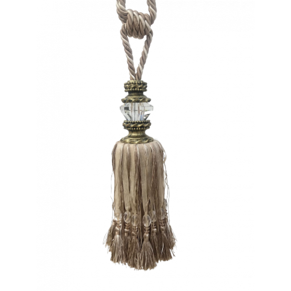 PAIR 2 pieces Curtain Tie Backs Tassel with Faceted Glass Top - MOCHA