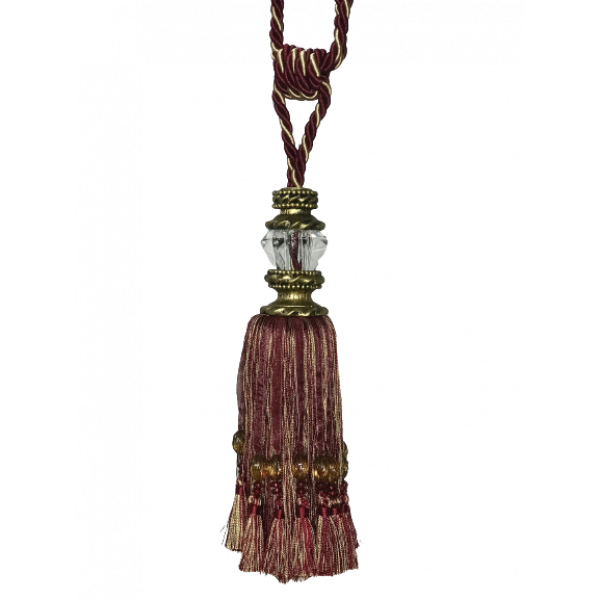 Pair Curtain Tie Back - 26cm Tassel with Faceted Glass Top - Red Wine