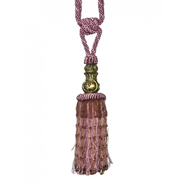 Pair Curtain Tie Back - 26cm Tassel with Gold Top - Dusky Pink 