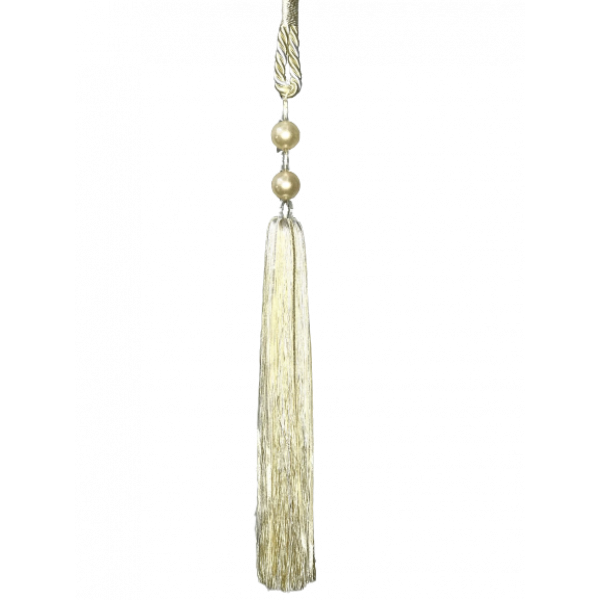 PAIR Curtain Tie Back SILVERY TAUPE 32cm Tassel with Square Glass Top 
