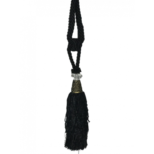 Pair Curtain Tie Back - 22cm Tassel with glass and metal top - Black