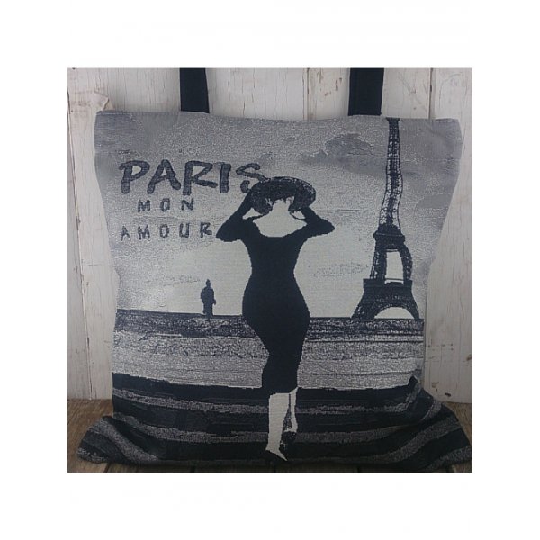 Jacquard Shoulder Bag 45cm x 45cm - Black and Light Grey Paris Lady design