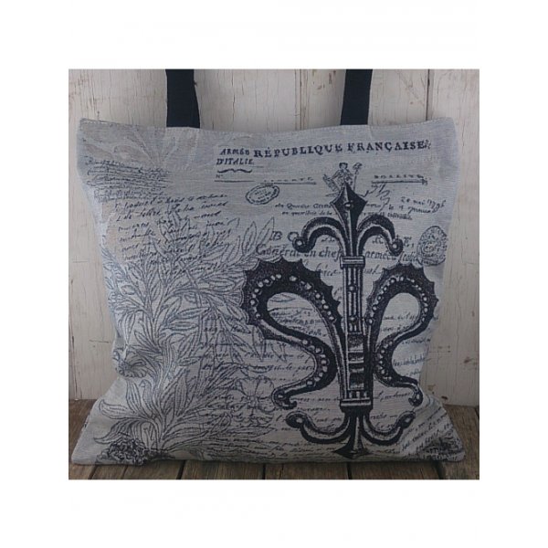 Jacquard Shoulder Bag 45cm x 45cm - Black and Light Grey Fleur-de-lis design