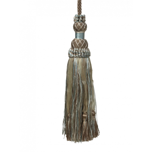 Tassel with Woven Top - French Blue / Taupe 19cm