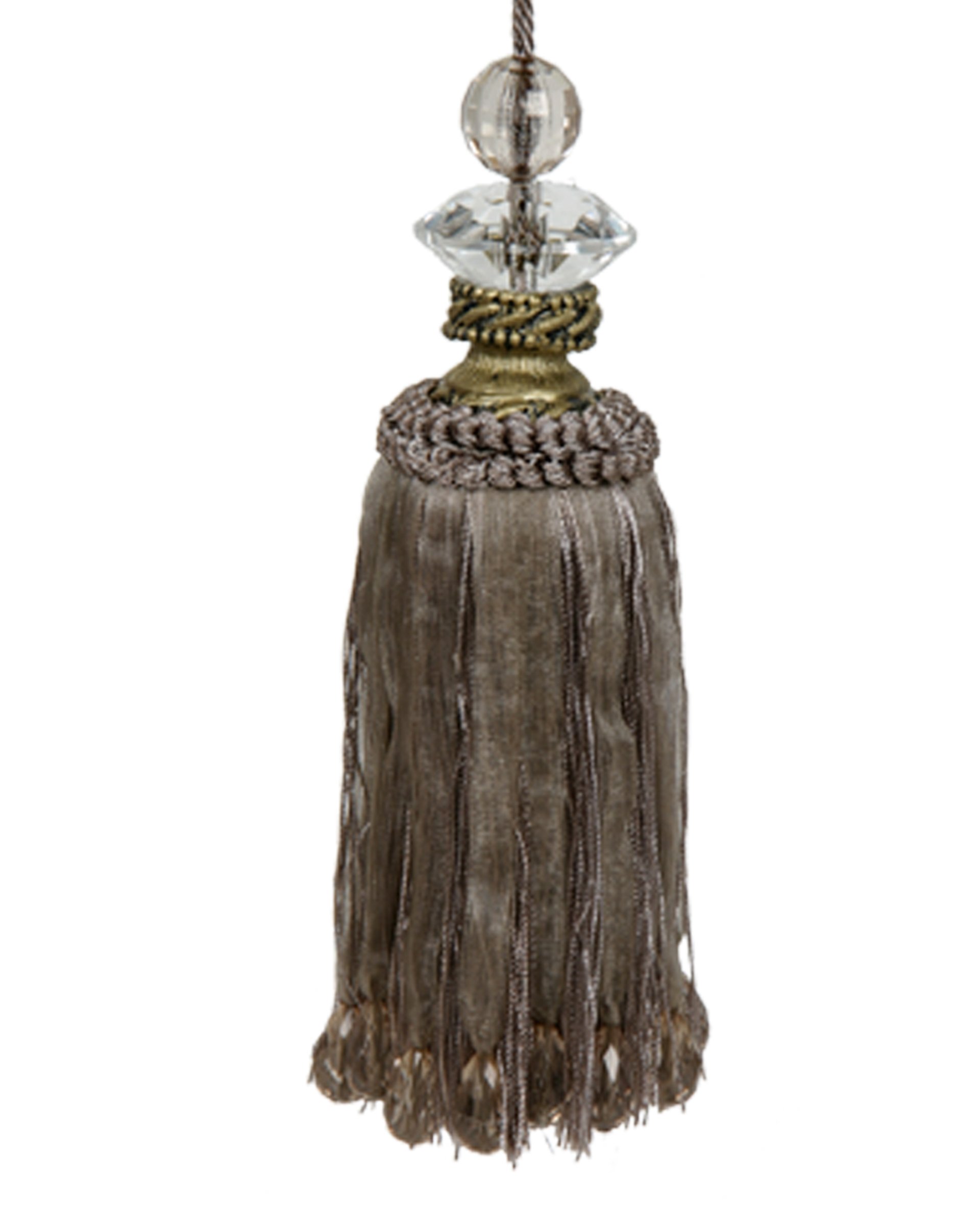 Tassel with Faceted Glass Top and Beads - Silvery Taupe 20cm