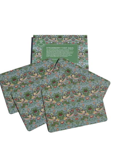 Aqua Strawberry Thief Design set of 4 place mats new in box 29 x 21.5cm