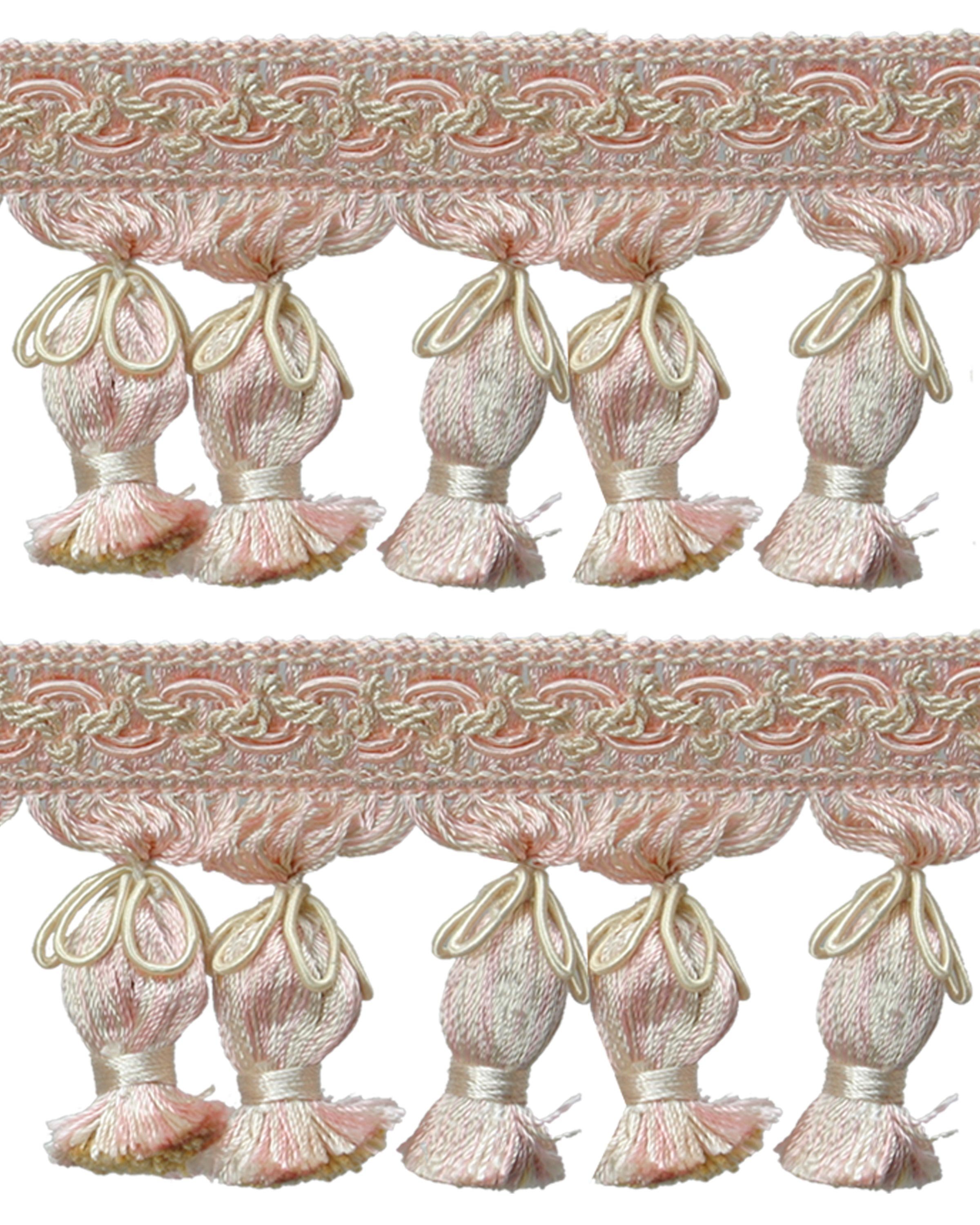 Fringe Acorn Tassels with Flower Cord - Light Pink / Cream 75mm Price is per 5 metres