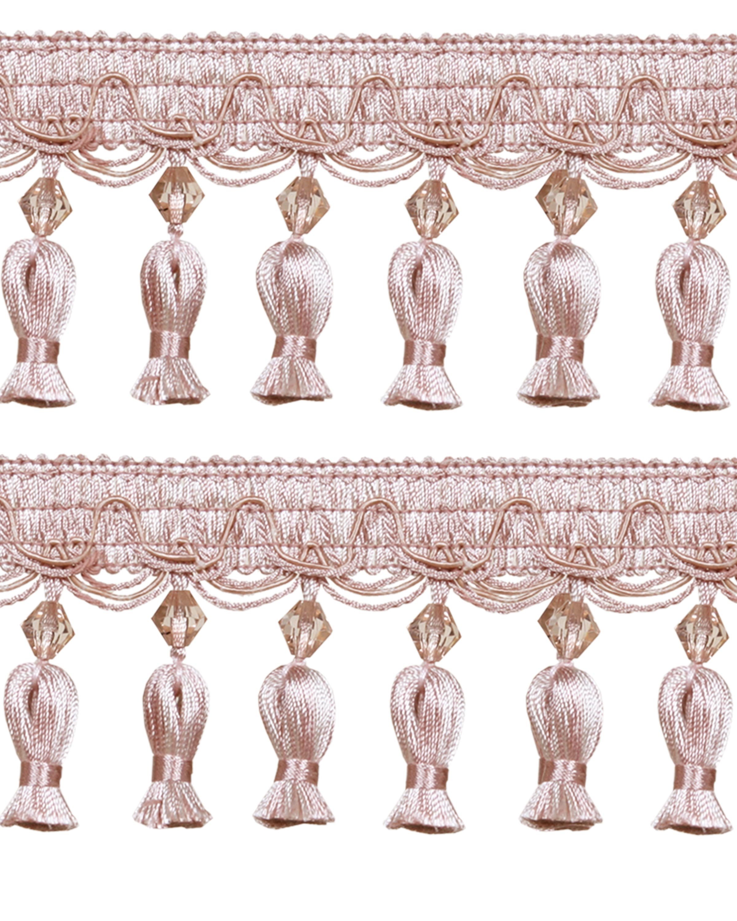 Fringe Acorn Tassels with Bead - Pink / Cream 70mm Price is per 5 metres