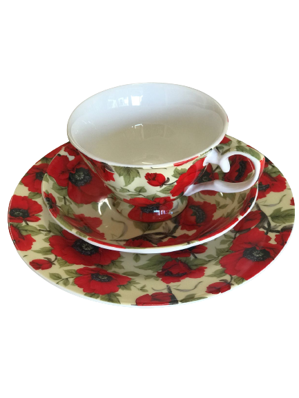 Cup, Saucer and Plate set Red Poppy  Design NEW Heritage Fine China 225 ml 7.5oz