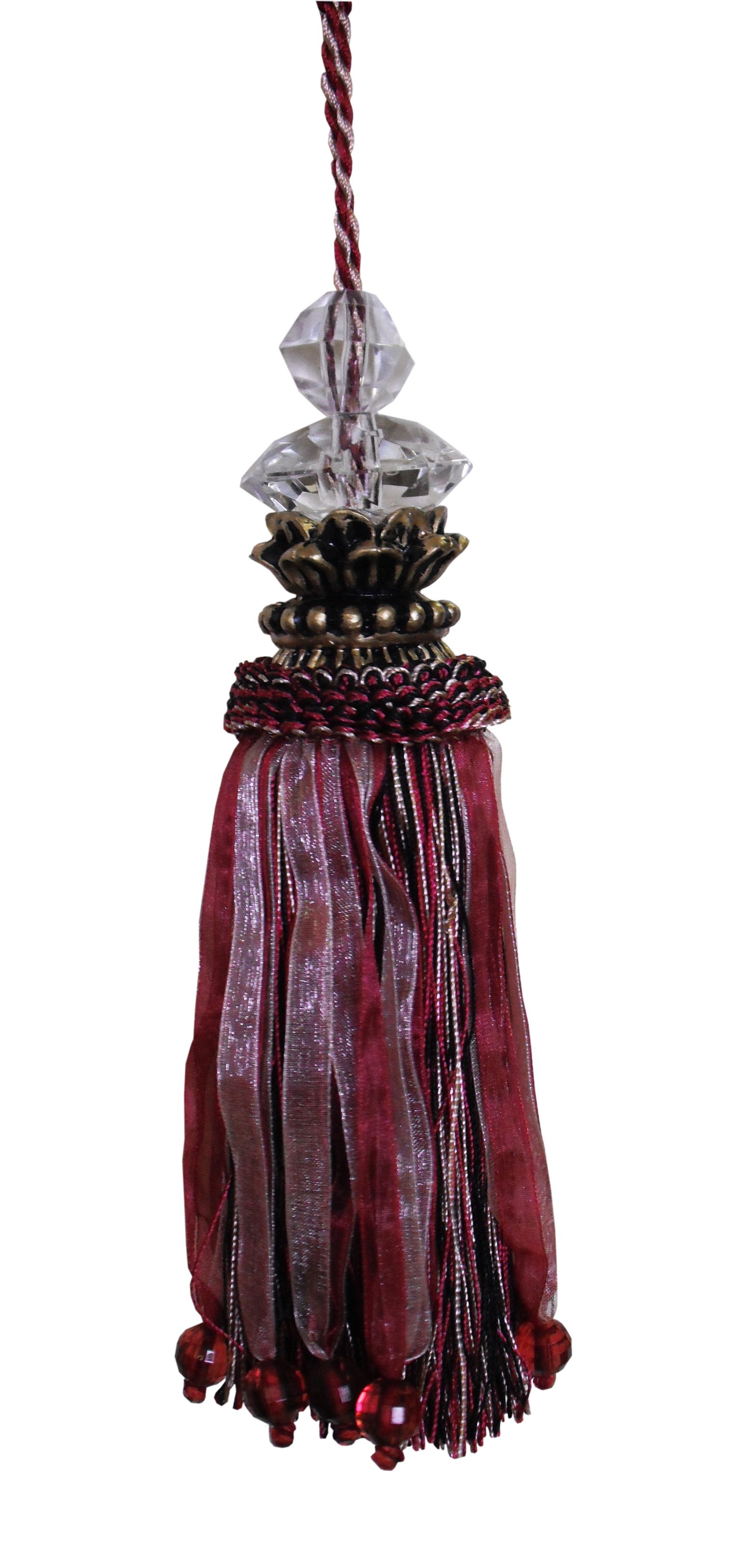 Tassel with Gold Top and Faceted Beads - Red Wine 18cm