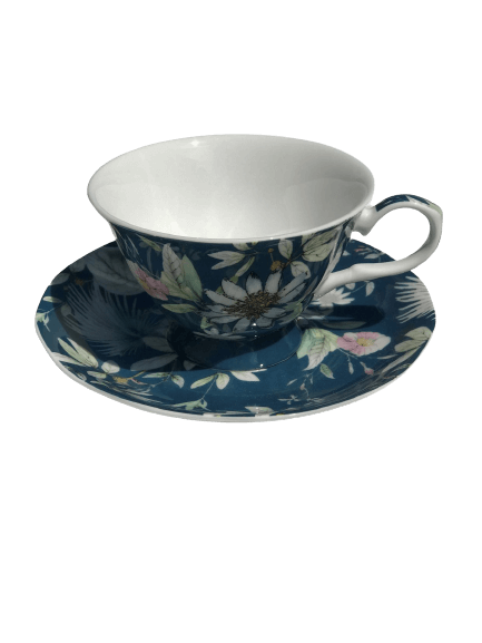 Cup and Saucer Heritage Brand Fine China Blue Daisy Design 225ml 7.5oz