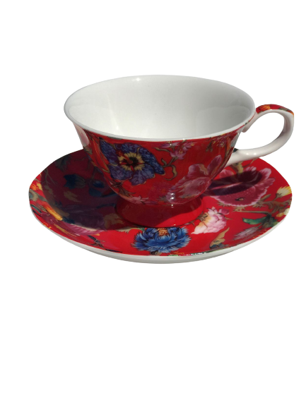 Cup and Saucer Heritage Brand Fine China Red Athena Design 225ml 7.5oz